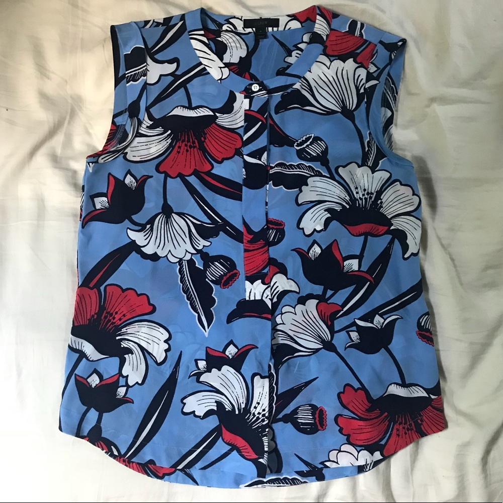 J. Crew Silk Floral Sleeveless Popover Blouse